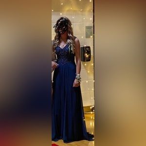 Navy, beaded long prom dress. Size 2, worn once!